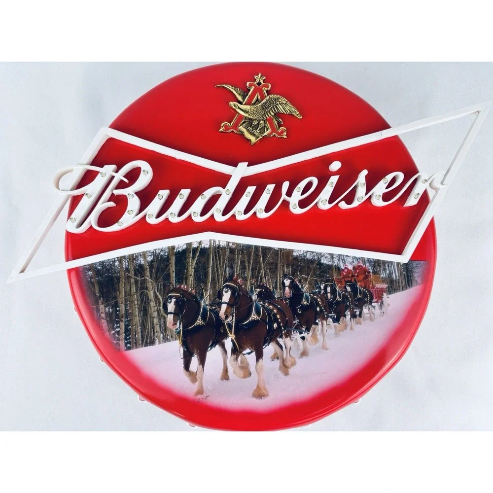 Vintage Budweiser Beer Clydesdale Anheuser Busch Bar Light Sign Man Cave Cap